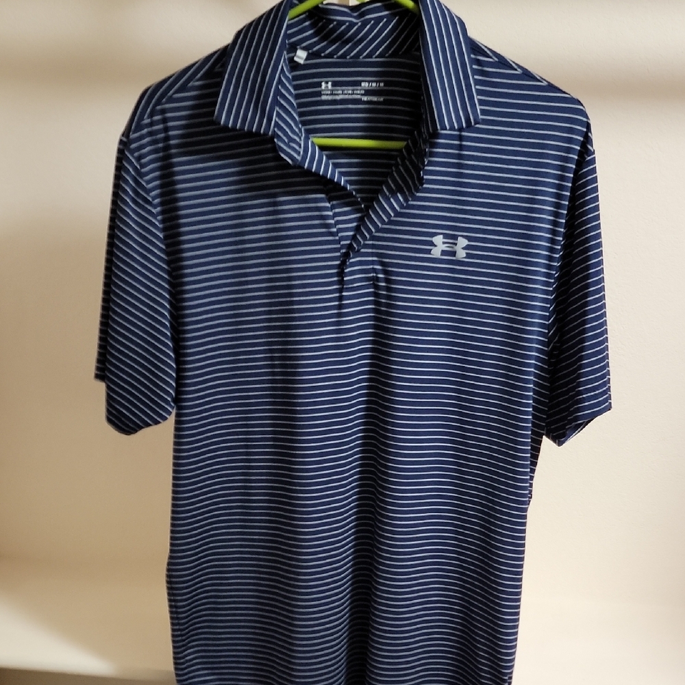 Under Armour Men's Blue and White Striped Polo
